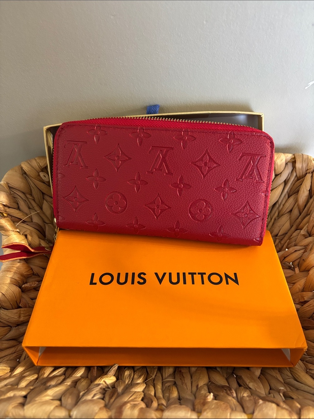 Louis Vuitton Red Embossed Monogram Zip Wallet - Picture 3 of 3
